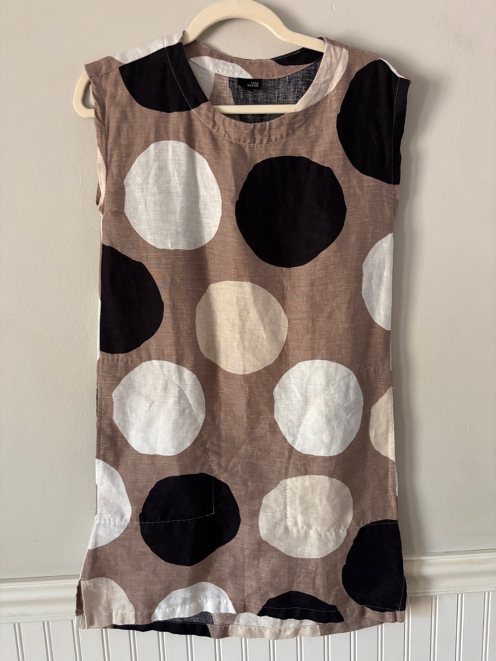 Lisa Bayne Linen Sleeveless Polka Dot Shift Dress Made in USA
